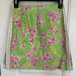 Lilly Pulitizer-Floral Green and Pink Skirt-Size 0